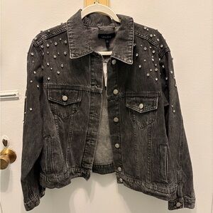Lea & Viola Charcoal Denim Jacket with Pearl Details